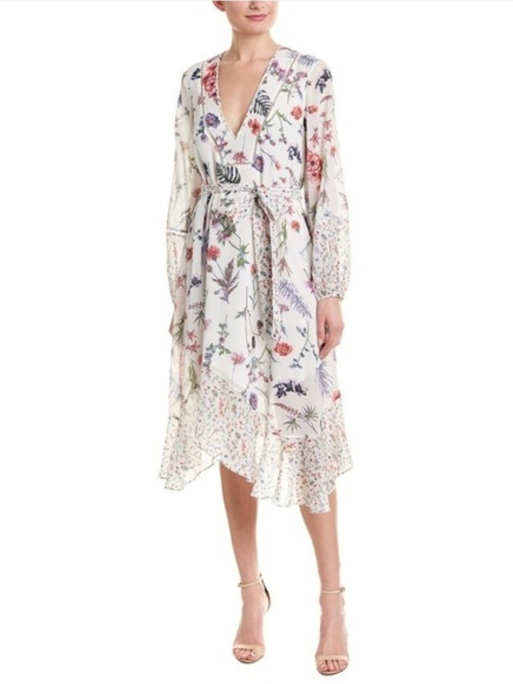BCBGMAXAZRIA Floral White Midi Dress - Size Small, 4